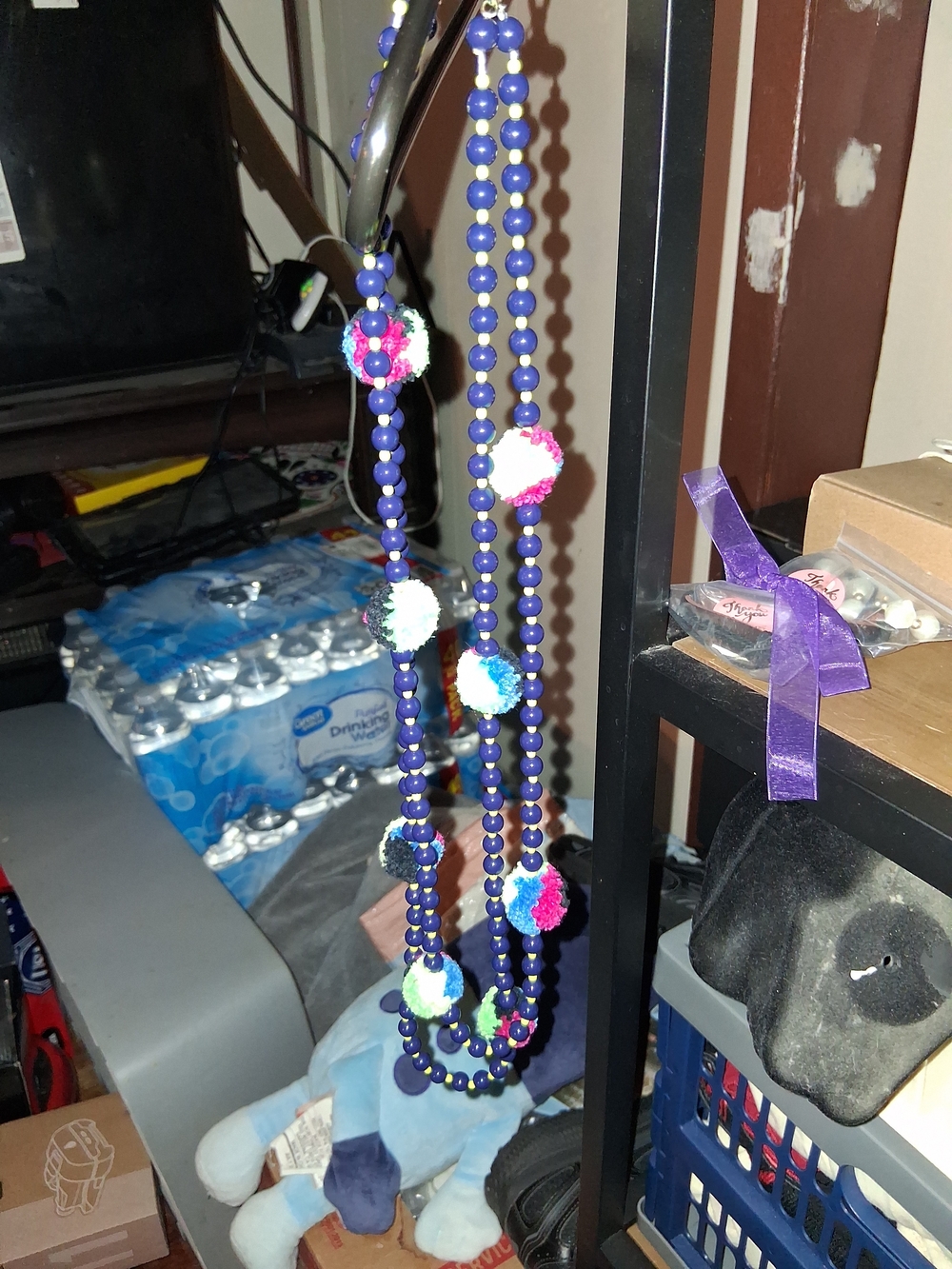 Source Unknown Navy Blue Beaded Necklace with Multicolor Pom-Poms - Picture 4 of 7